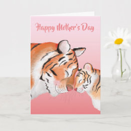 Cartão Cute mum and baby tiger Mother's Day card