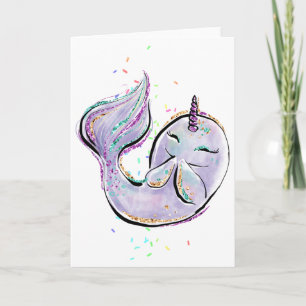 Cartão Cute Narwhal Cartoon Kawaii Illustration Add Name