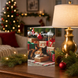 Cartão Cute Natal Gatinho Calico Férias Saudação