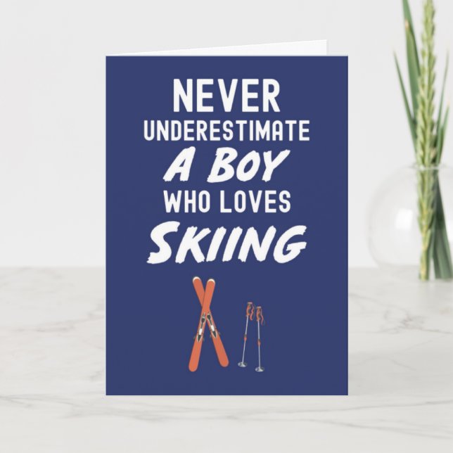 Cartão Cute Navy Blue Skiing Cards For Baby Boys Kids Ski (Frente)