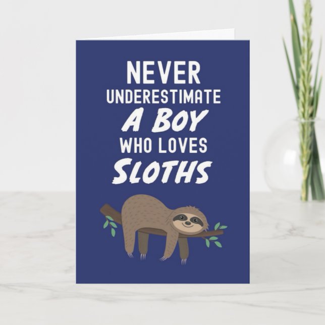 Cartão Cute Navy Blue Sloth Cards For Baby Boys Kids  (Frente)
