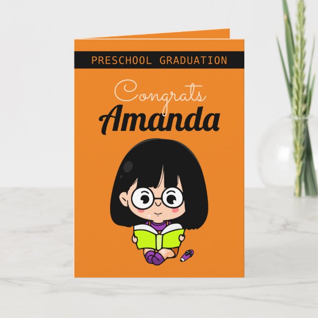 Cartão Cute Orange Girl Preschool Graduation (Frente)
