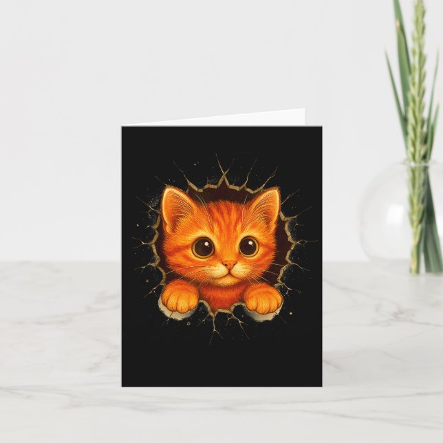 Cartão Cute Orange Kitten Cracks Mug Wall Funny Cat Lover (Frente)