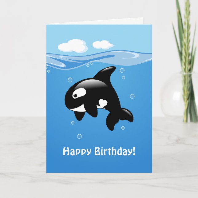 Cartão Cute Orca Whale Happy Birthday (Frente)