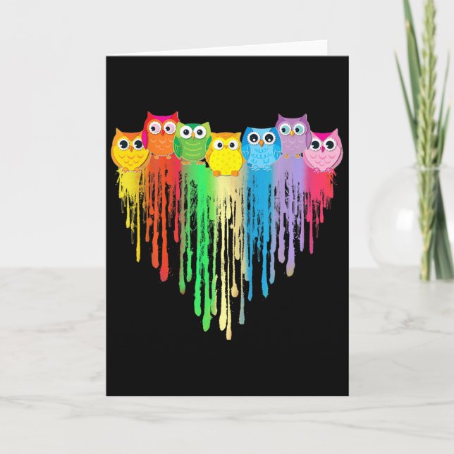 Cartão Cute Owl Heart Lgbtq Proud Gay Pride Month Colourf (Frente)