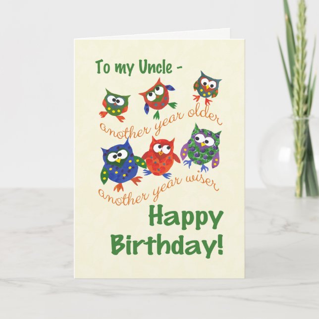 Cartão Cute Owls Birthday Card for an Uncle (Frente)