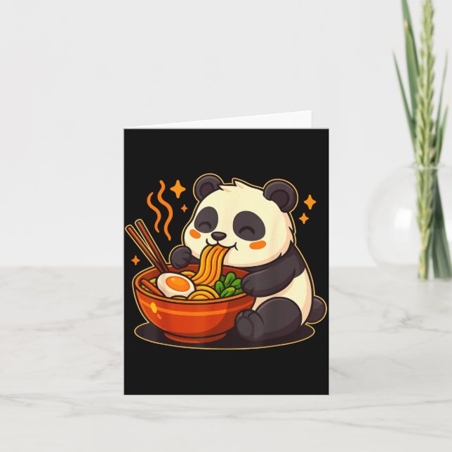 Cartão Cute Panda Eating Ramen Noodles  (Frente)