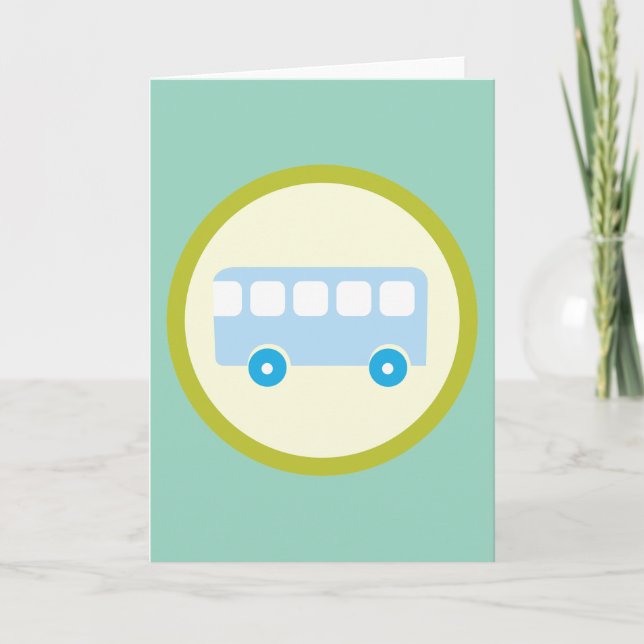 Cartão Cute Pastel Blue School Bus Icon (Frente)