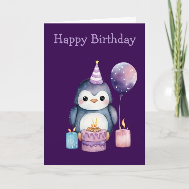 Cartão Cute Penguin Birthday (Frente)