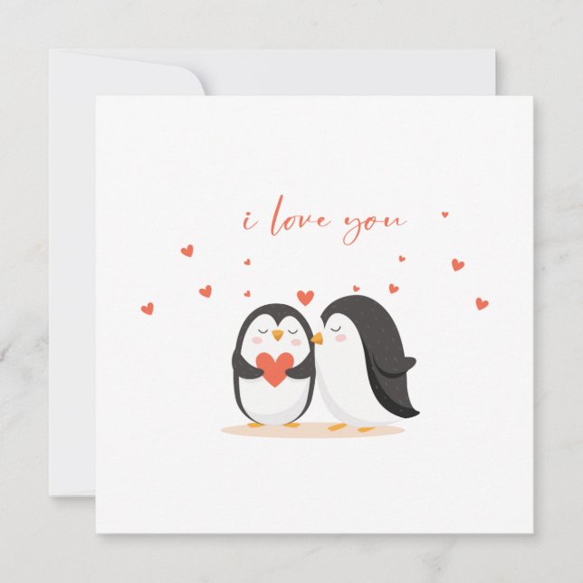 Cartão Cute Penguin Card - For Anniversary I Love You (Frente)