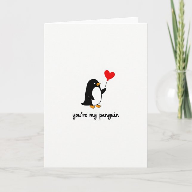 Cartão Cute Penguin Love Heart Card (Frente)