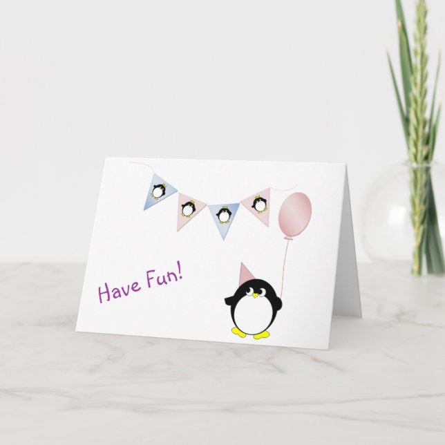 Cartão Cute penguin with bunting greeting card (Frente)
