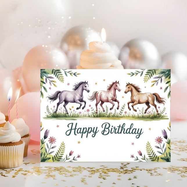 Cartão Cute Personalized Watercolor Horse Birthday (Criador carregado)