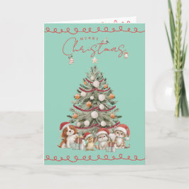 Cartão Cute Pets Christmas Aqua | Folded Greeting Card