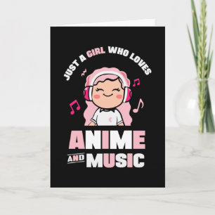 Cartão Cute Pink Anime Girl for Anime & Music Lover
