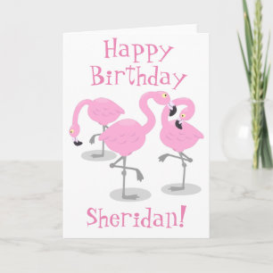 Cartão Cute pink flamingo trio cartoon illustration