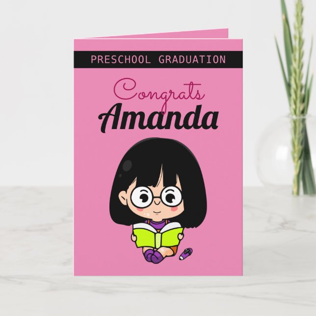 Cartão Cute Pink Girl Preschool Graduation (Frente)