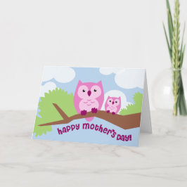 Cartão Cute Pink Owl Mom and Baby Mother's Day Card