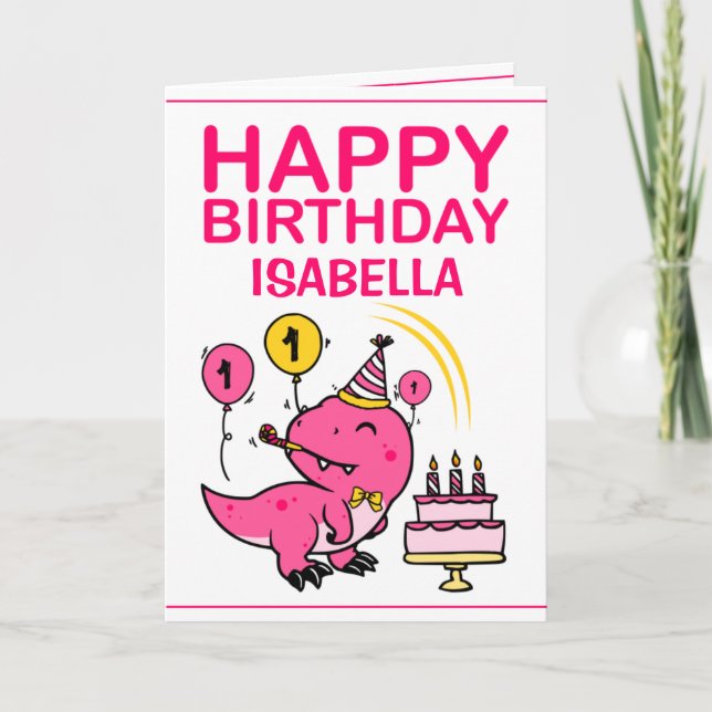 Cartão Cute Pink T-Rex Dino Granddaughter 1st Birthday (Frente)