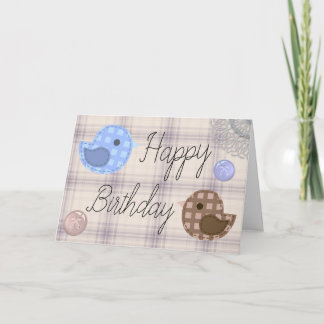 Cartão Cute Plaid Birds Country Rustic Birthday Card