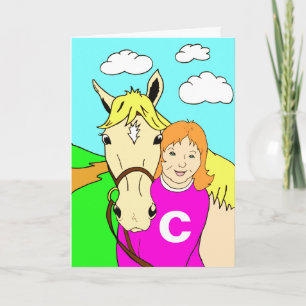 Cartão Cute Pony and Girl Birthday