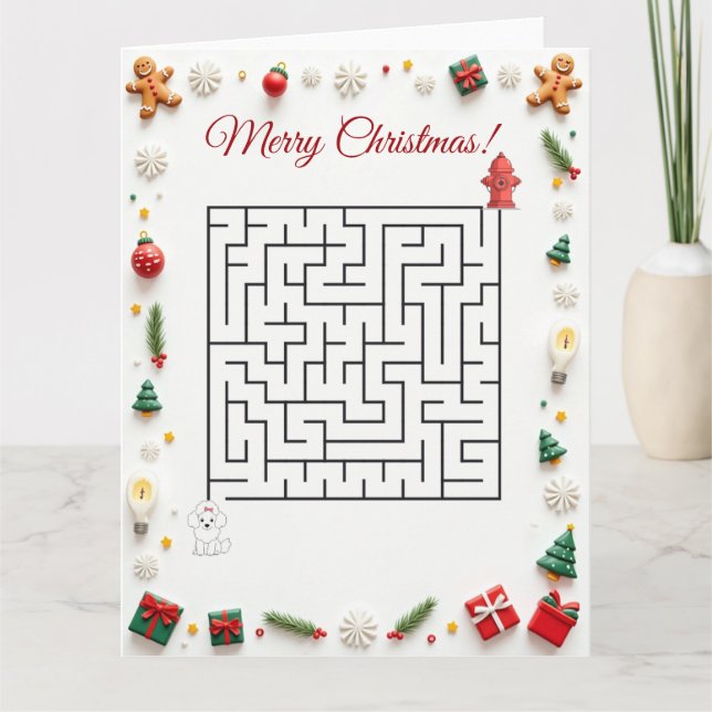 Cartão Cute Poodle Dog Christmas Maze Puzzle Holiday (Frente)