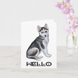 Cartão Cute Puppy Dog Watercolor Siberian Husky Hello Car