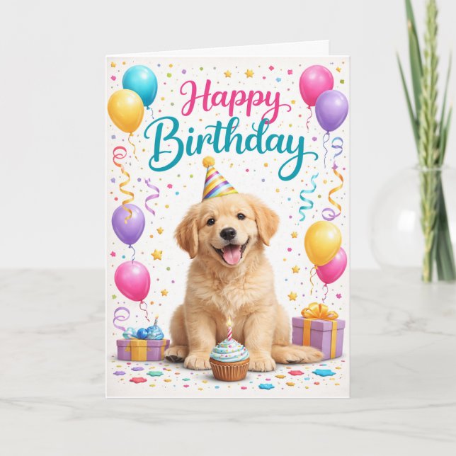 Cartão Cute Puppy Party Birthday (Frente)