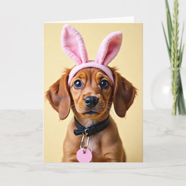 Cartão Cute Puppy Rabbit Ears Photo Card (Frente)