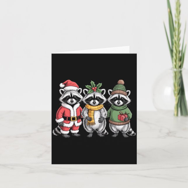 Cartão Cute Raccoon Christmas Funny Holiday Santa Claus A (Frente)
