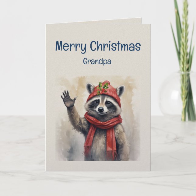 Cartão Cute Raccoon Fun Animal Grandpa Christmas (Frente)