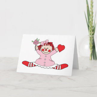 Cartão Cute Rag Doll holding a Heart