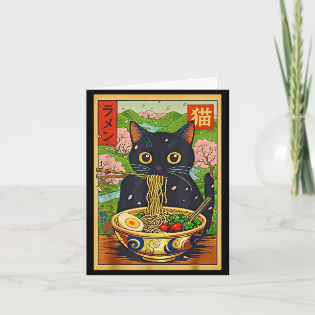 Cartão Cute Ramen Cat Nature Flowers Noodle Anime  (Frente)