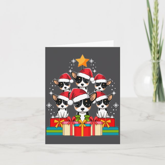 Cartão Cute Rat Terrier Le Dog Christmas Tree Xmas Hat Lo (Frente)