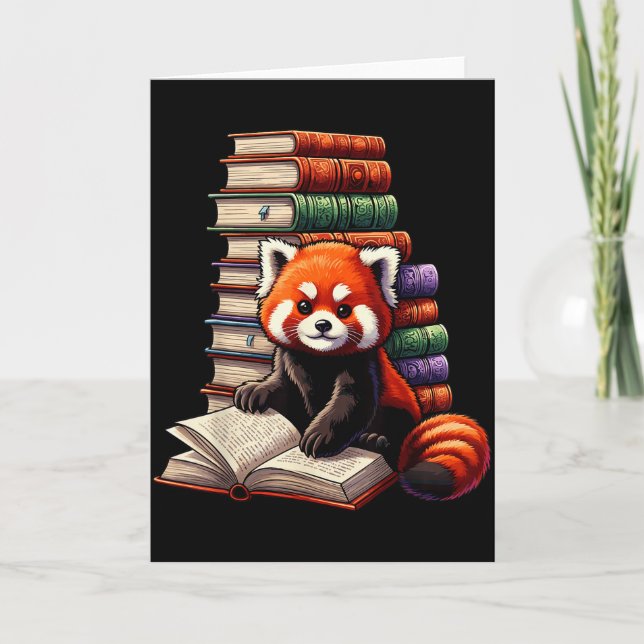 Cartão Cute Red Panda Reading Book Animal Bookworm  (Frente)
