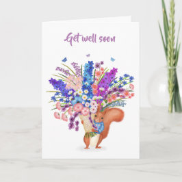 Cartão Cute red squirrel with flowers Get Well card