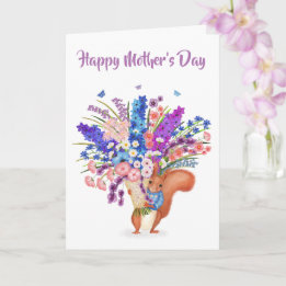 Cartão Cute red squirrel with flowers Mother's Day card