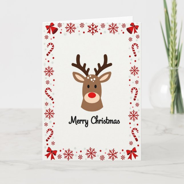 Cartão Cute Reindeer Christmas Card (Frente)