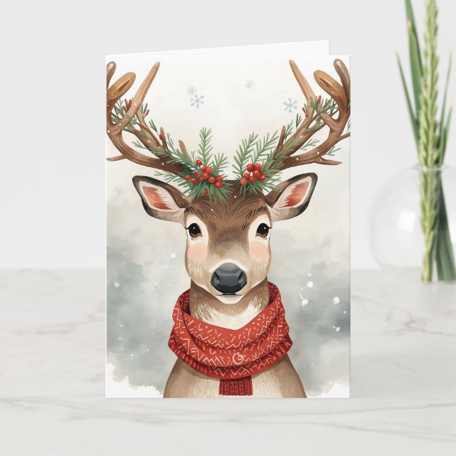 Cartão Cute Reindeer Christmas Card (Frente)