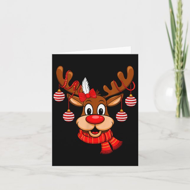 Cartão Cute Reindeer Christmas Red Nose Rudolph Xmas Kids (Frente)