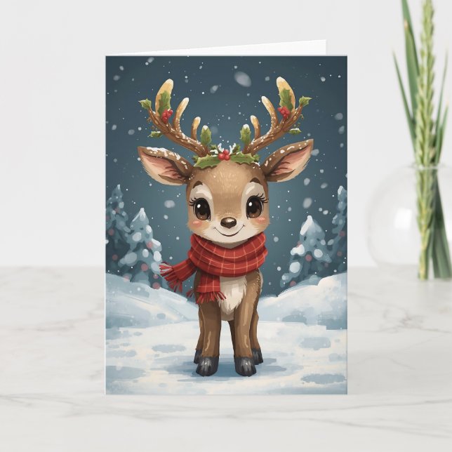 Cartão Cute reindeer christmas sweet holiday wishes (Frente)