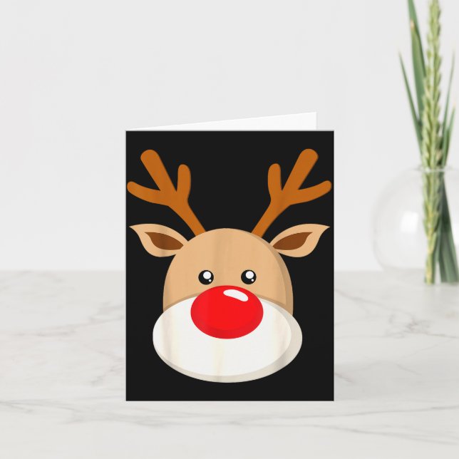 Cartão Cute Reindeer Rudolph Red Nose Christmas Antlers  (Frente)