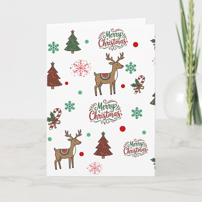 Cartão Cute Reindeer & Tree Merry Christmas Holiday Card (Frente)