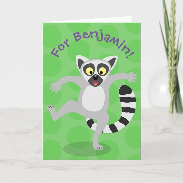 Cartão Cute ring tail lemur dancing cartoon illustration (Frente)