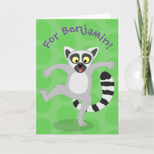 Cartão Cute ring tail lemur dancing cartoon illustration