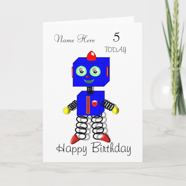 Cartão Cute Robot Child's Personalised Birthday Card (Frente)