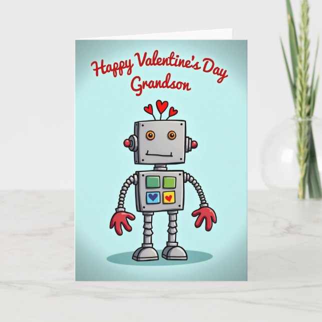 Cartão Cute Robot Grandson Valentines Day Card (Frente)
