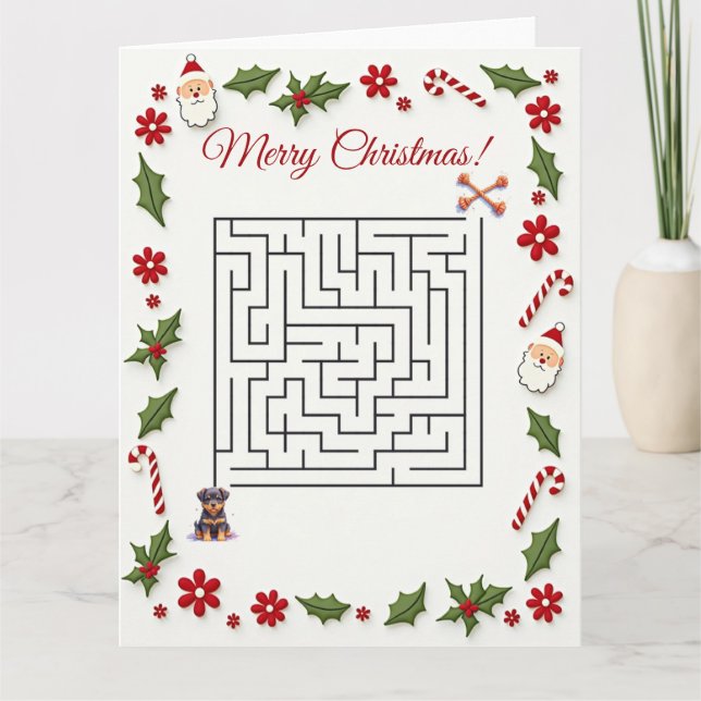 Cartão Cute Rottweiler Dog Christmas Maze Puzzle Holiday (Frente)