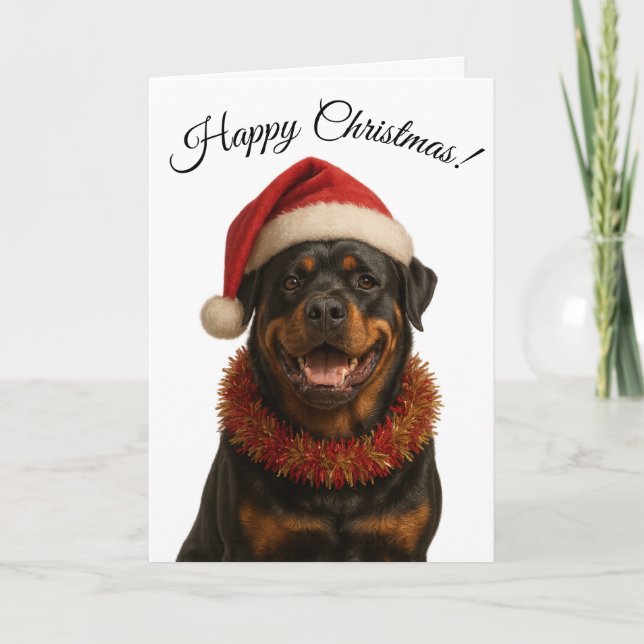 Cartão Cute Rottweiler in a Santa hat Christmas card (Frente)