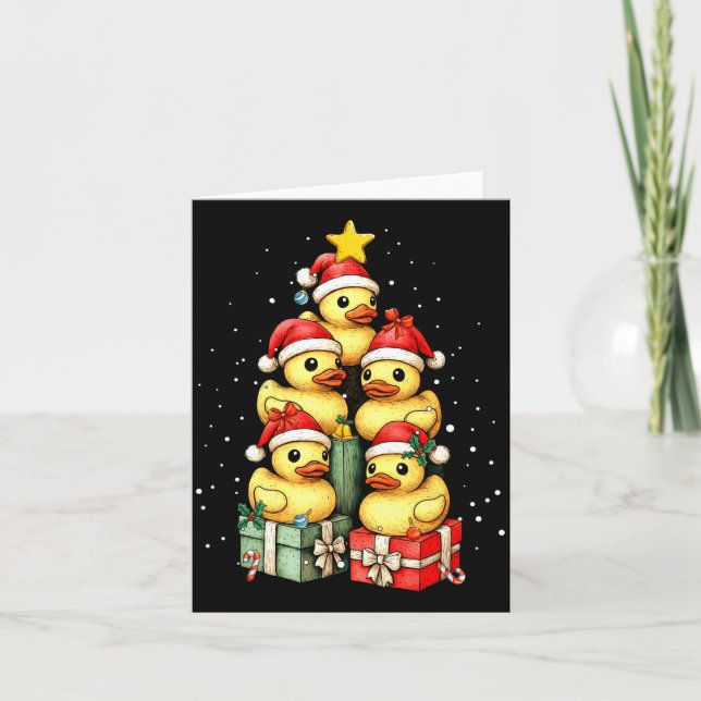 Cartão Cute Rubber Ducks Le Duckie Christmas Tree Xmas Ha (Frente)